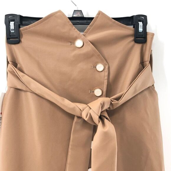 Bardot Tie Waist Skirt in Tan / replaced buttons - Picture 4 of 12